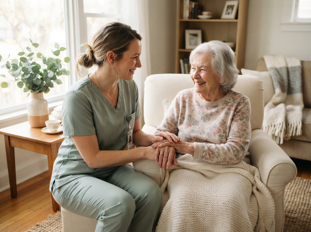 A caregiver helping a senior at home in Windsor