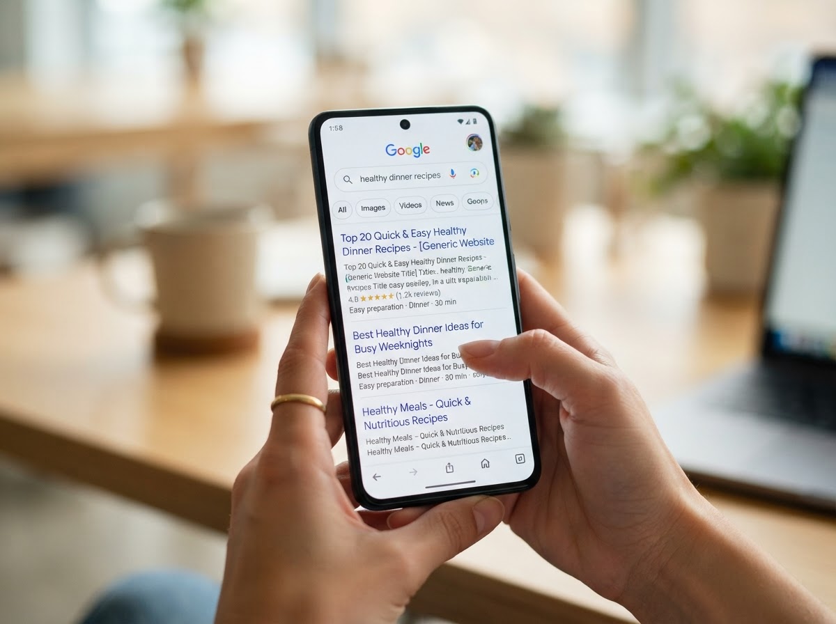 Person searching on Google on a smartphone