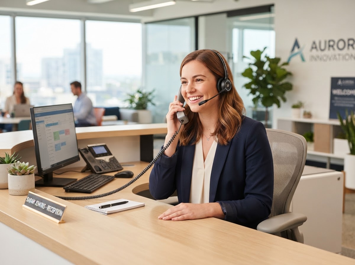 Friendly receptionist answering the phone
