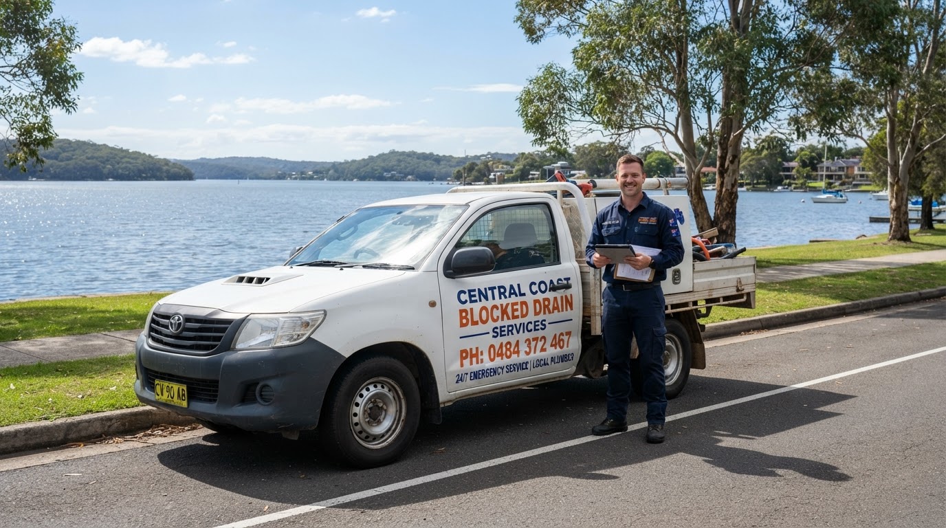 Central Coast Blocked Drain Services branded ute on site in Killarney Vale