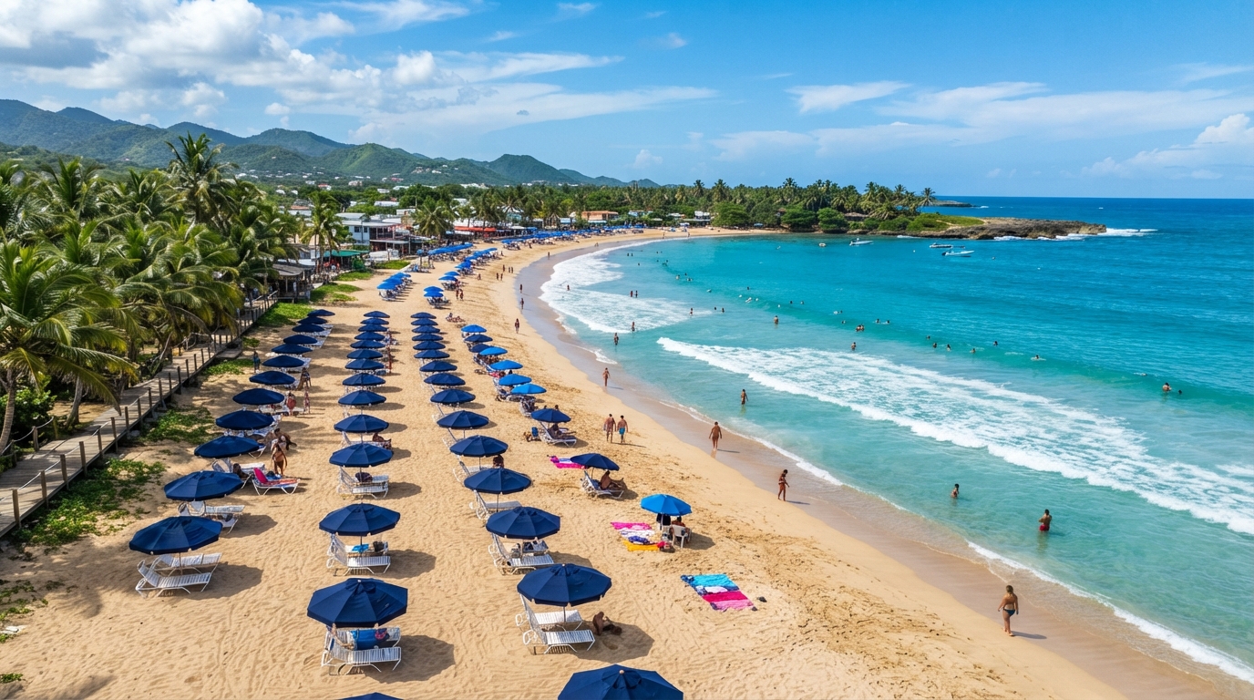 Umbrellas and chairs at Jobos Beach, Isabela, Puerto Rico