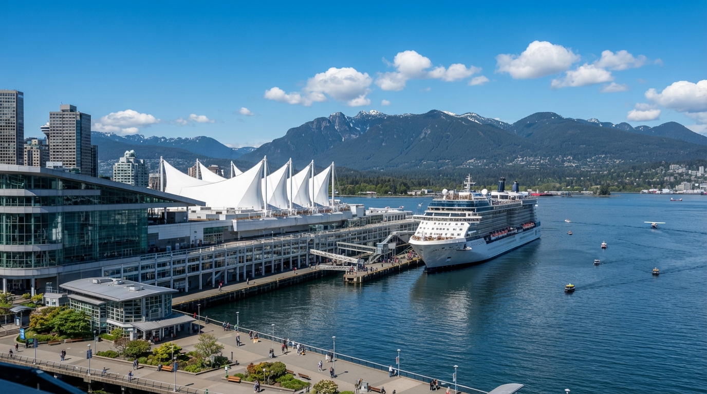 Canada Place and the Vancouver Convention Centre on the Burrard Inlet waterfront