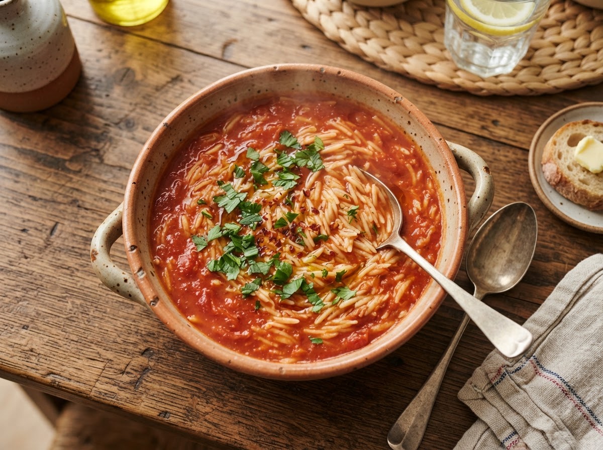 Şehriyeli Domates Çorbası — Tomato soup with Turkish vermicelli & fresh herbs from Private Chefs