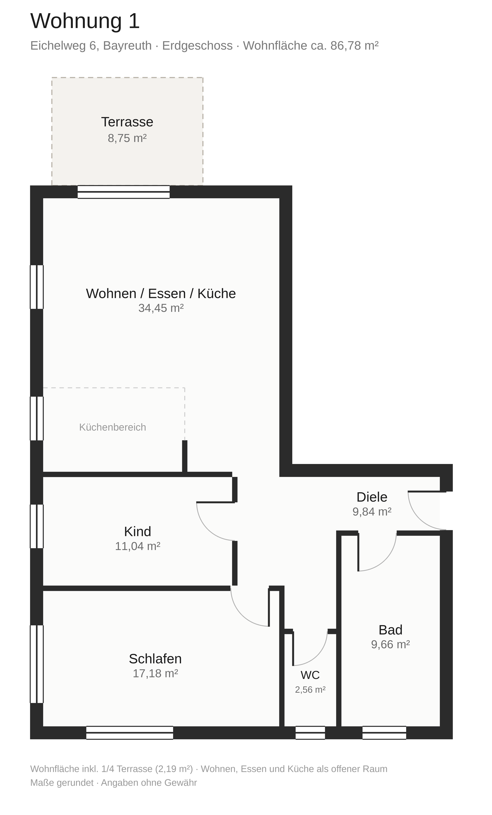 Grundriss Wohnung 1, Eichelweg 6 Bayreuth (ca. 87 m²)