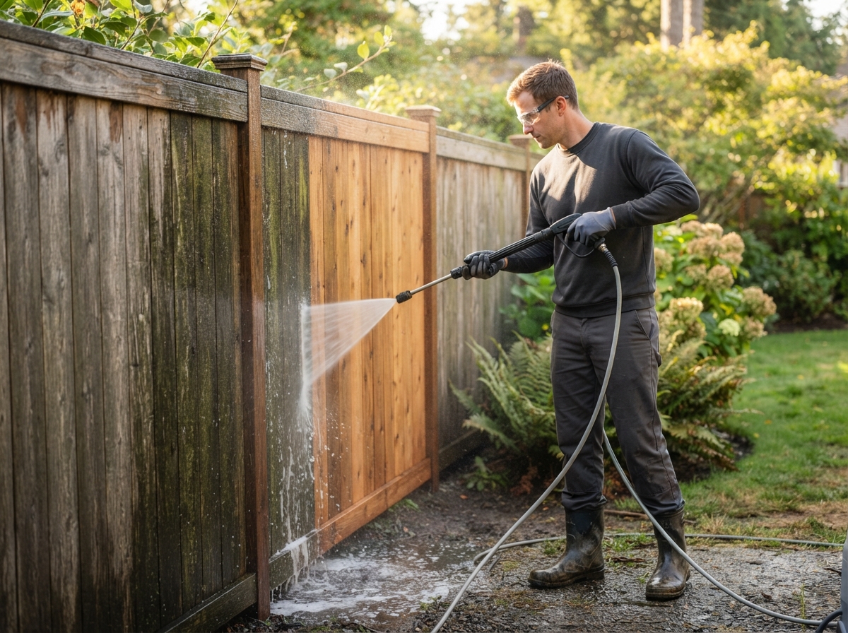 Fence cleaning in Thomasville, GA - soft washing a wood fence