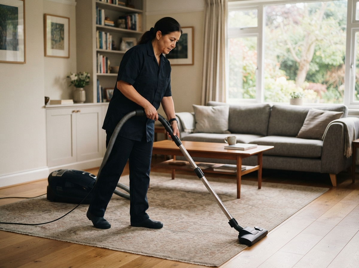 Recurring cleaning in Thomasville, GA - worker vacuuming a living room floor