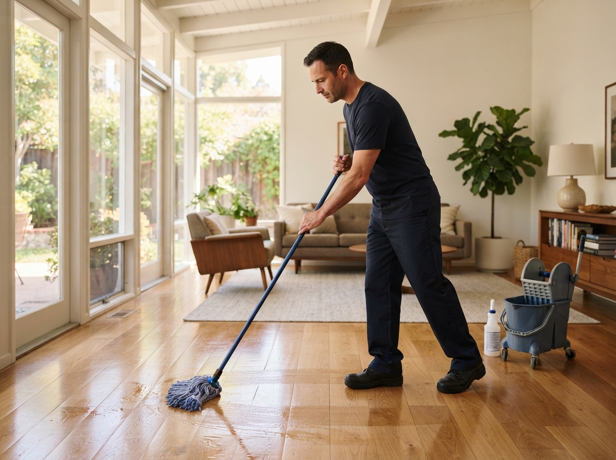 One time cleaning in Thomasville, GA - worker mopping a clean residential floor