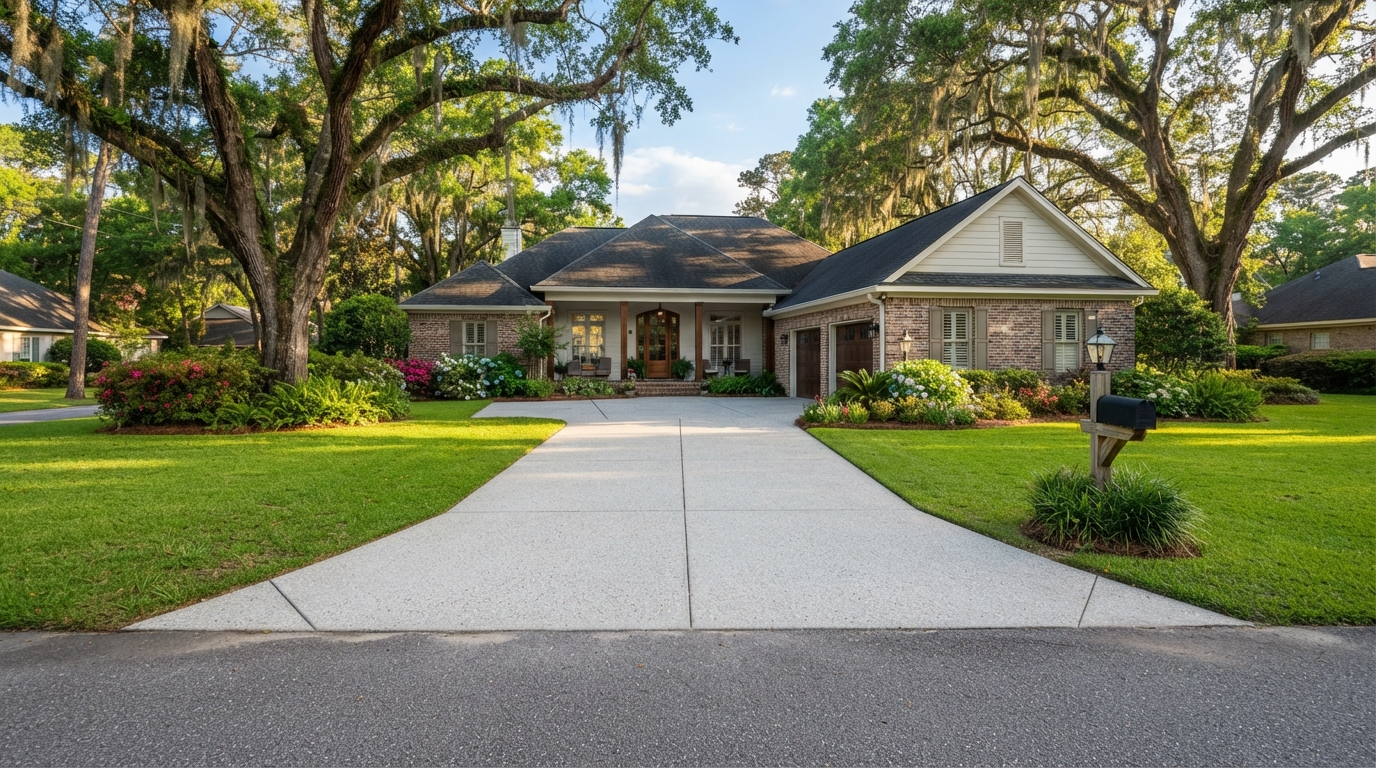 Driveway pressure washing in Thomasville, GA - clean concrete driveway after washing