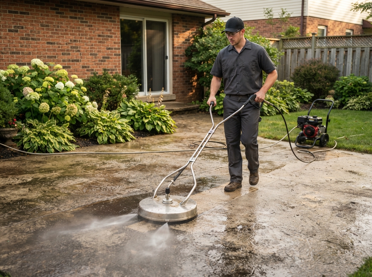 Concrete and patio cleaning in Thomasville, GA - pressure washing a patio with a surface cleaner