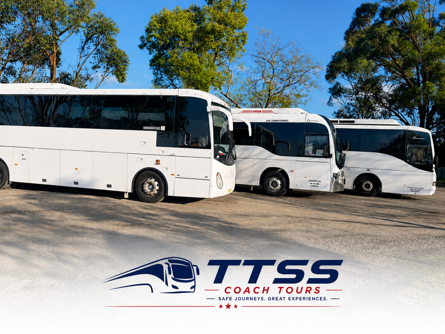 TTSS Coach Tours modern luxury coach fleet lined up for Sydney bus charter hire