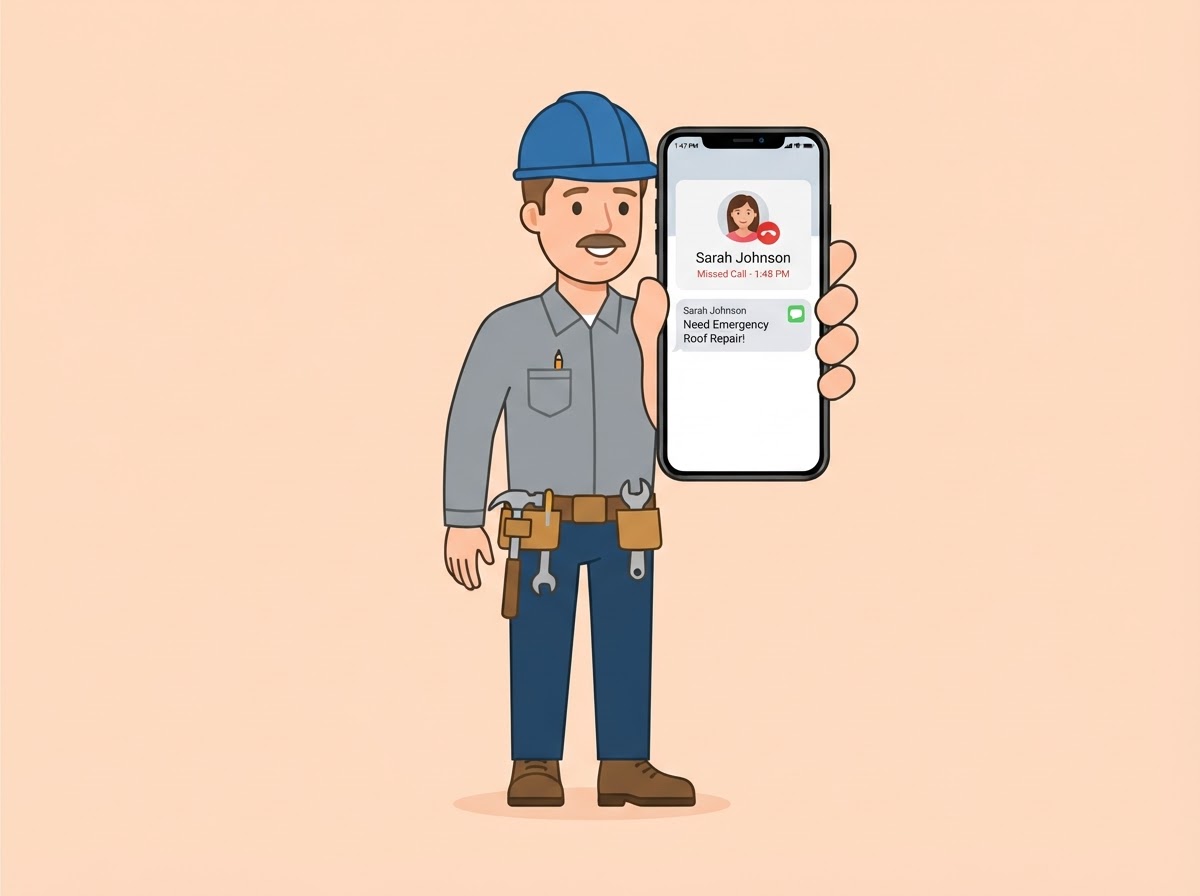 Missed call text back illustration showing instant SMS reply for contractors