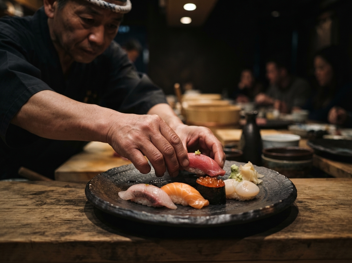 Sushi chef crafting nigiri at Asian Bistro in Mansfield CT