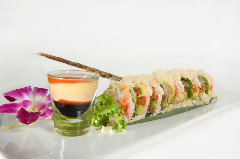 Crispy tempura shrimp roll with avocado and spicy mayo at Asian Bistro Mansfield CT