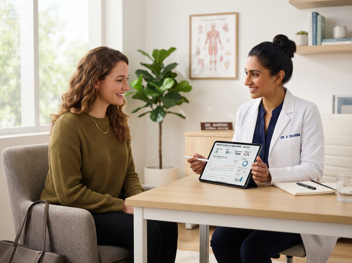Patient receiving medical weight loss consultation