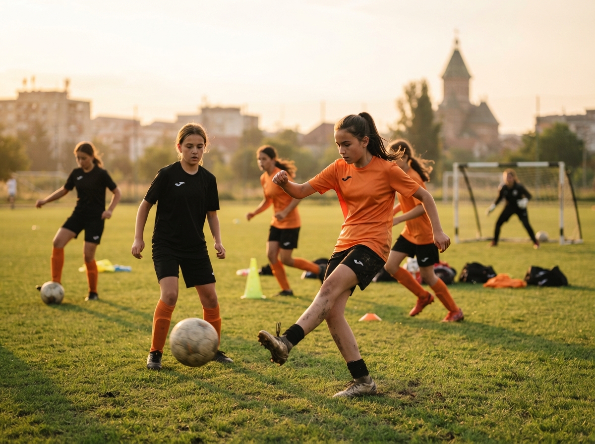 Jucătoare de fotbal feminin la antrenament la ACS Roma