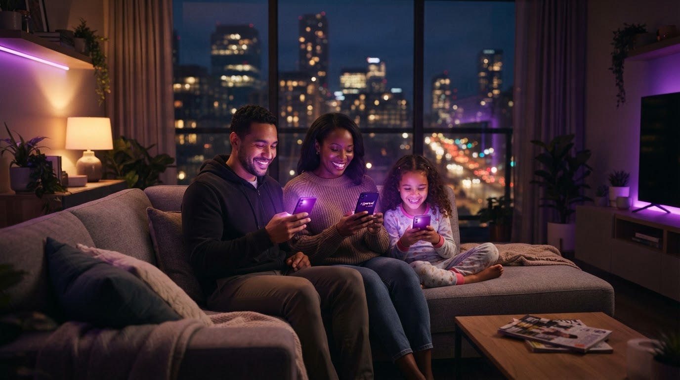 Family enjoying high-speed Xpeed Prepaid NOW Internet at home on multiple devices