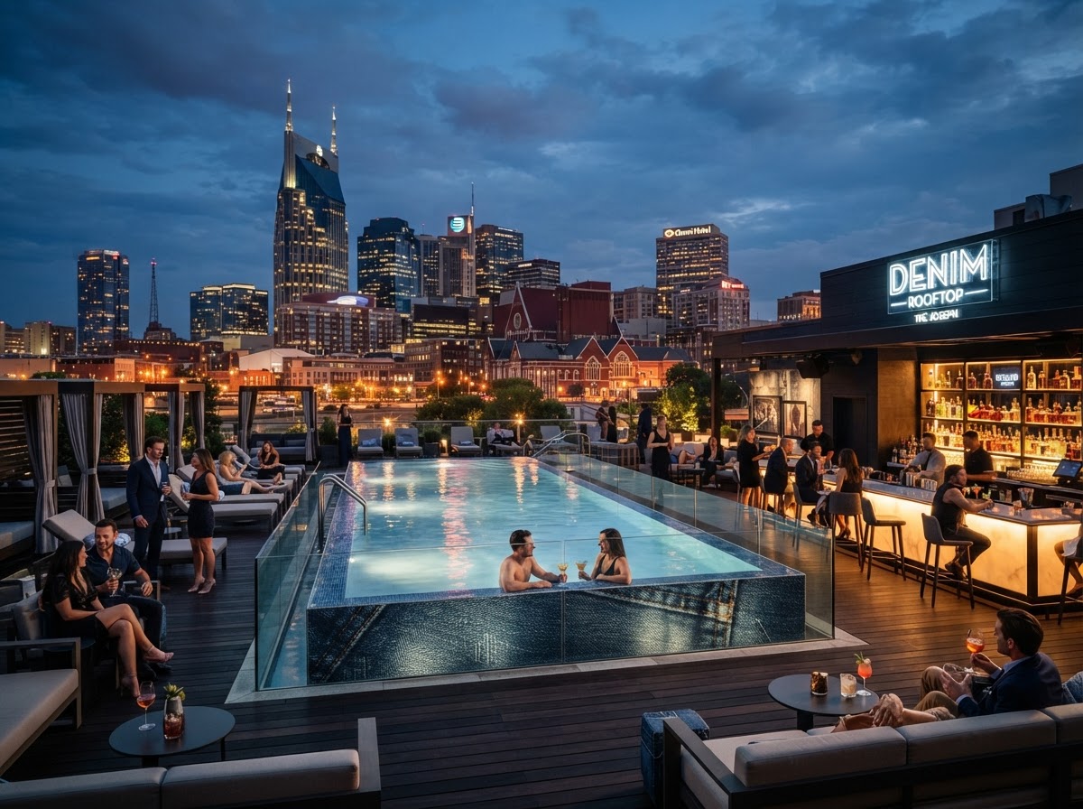 The Joseph Nashville rooftop pool lounge bachelorette — photo 1