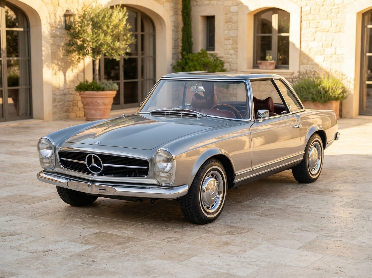 Mercedes 280SL Pagoda (Silver Grey) classic car in Tuscany for weddings and photoshoots — photo 1