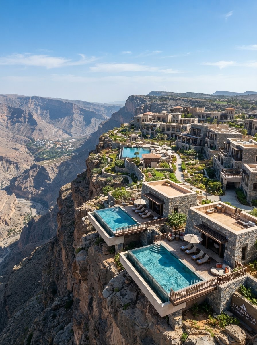 Anantara Al Jabal Al Akhdar canyon cliff pool villa Oman — photo 1