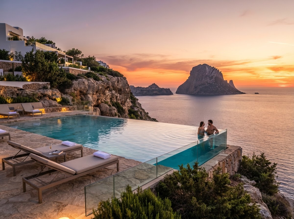 7Pines Resort Ibiza clifftop infinity pool Es Vedra bachelorette — photo 1