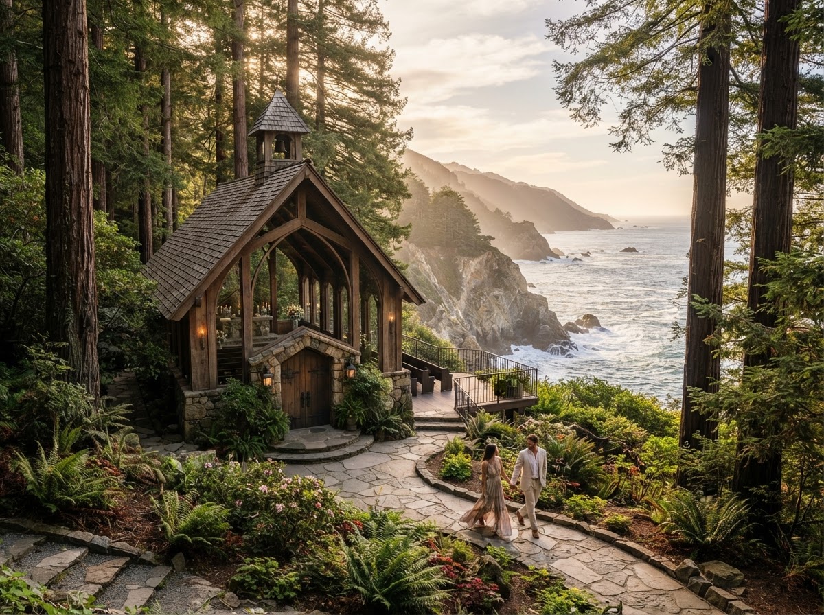 Big Sur California Chapel in the Woods redwood elopement ocean view — photo 1