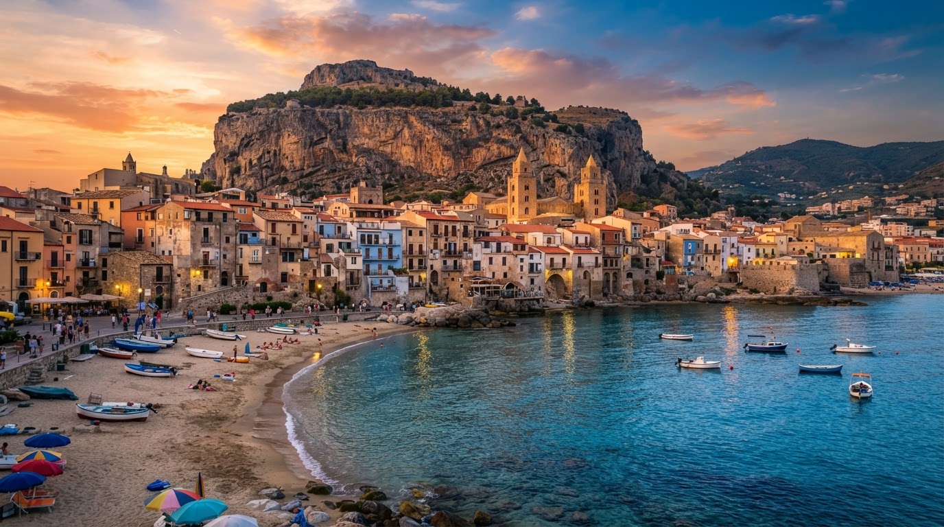 Cefalu Seaside Village with coastal houses and blue sea in Sicily — photo 1