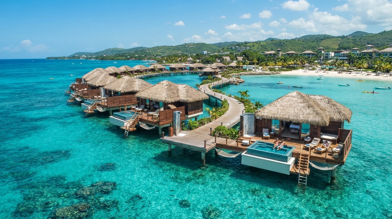 Sandals Royal Caribbean overwater bungalows Montego Bay Jamaica