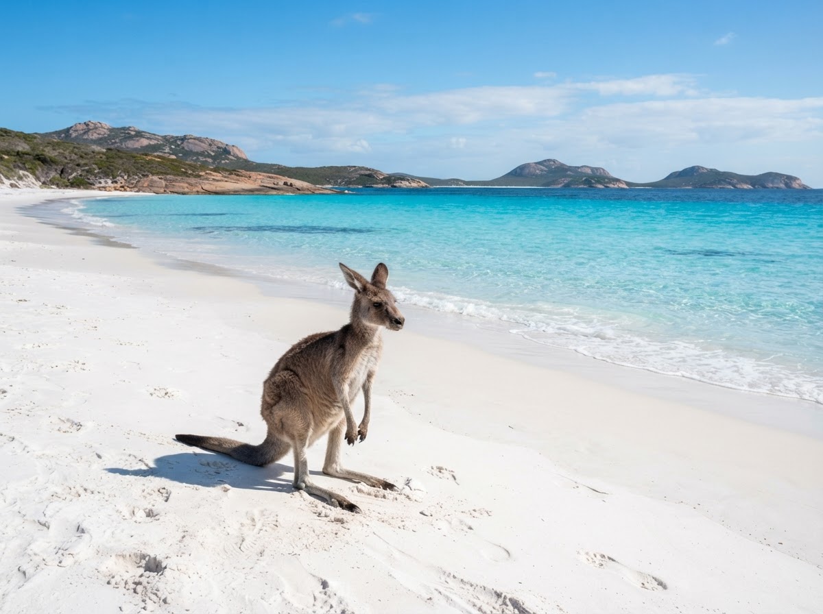 Lucky Bay Esperance Australia white sand kangaroo proposal — photo 1