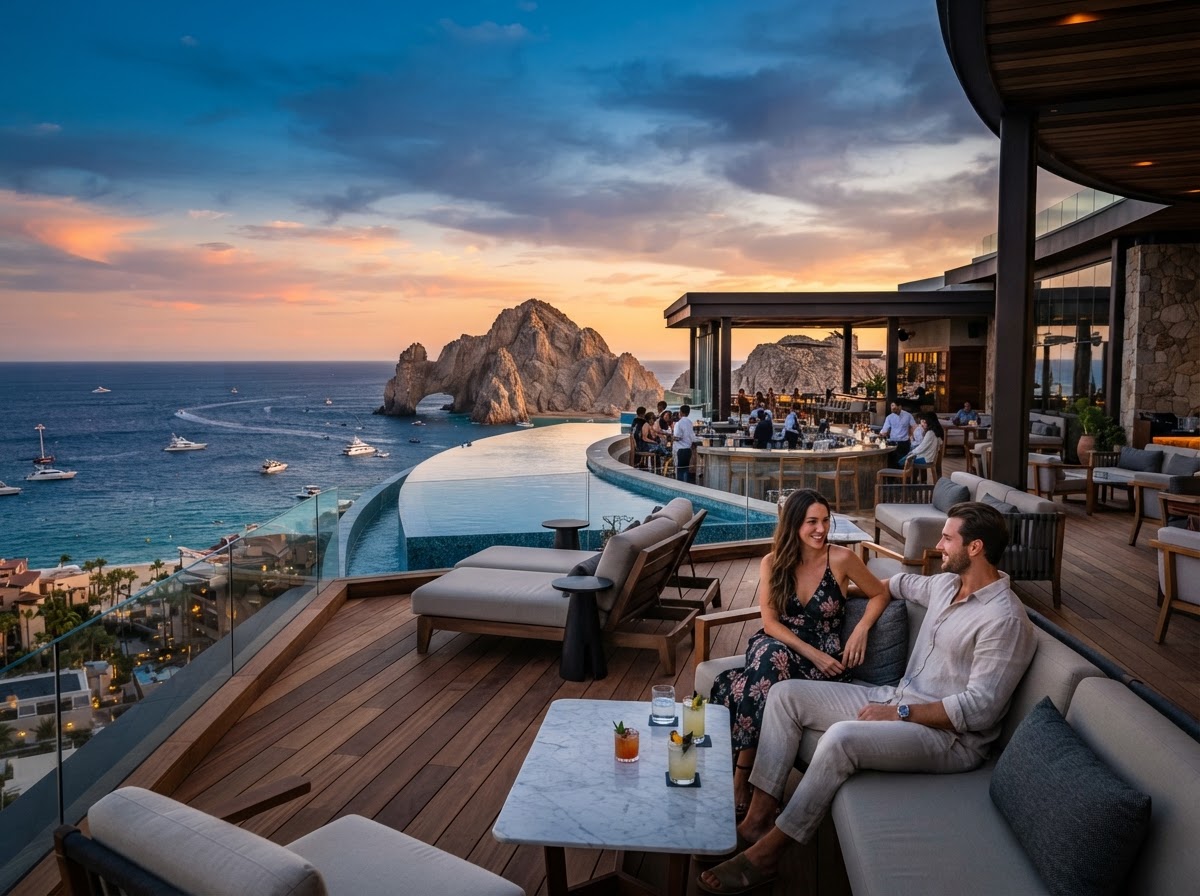 The Cape Thompson Cabo rooftop lounge El Arco bachelorette — photo 1