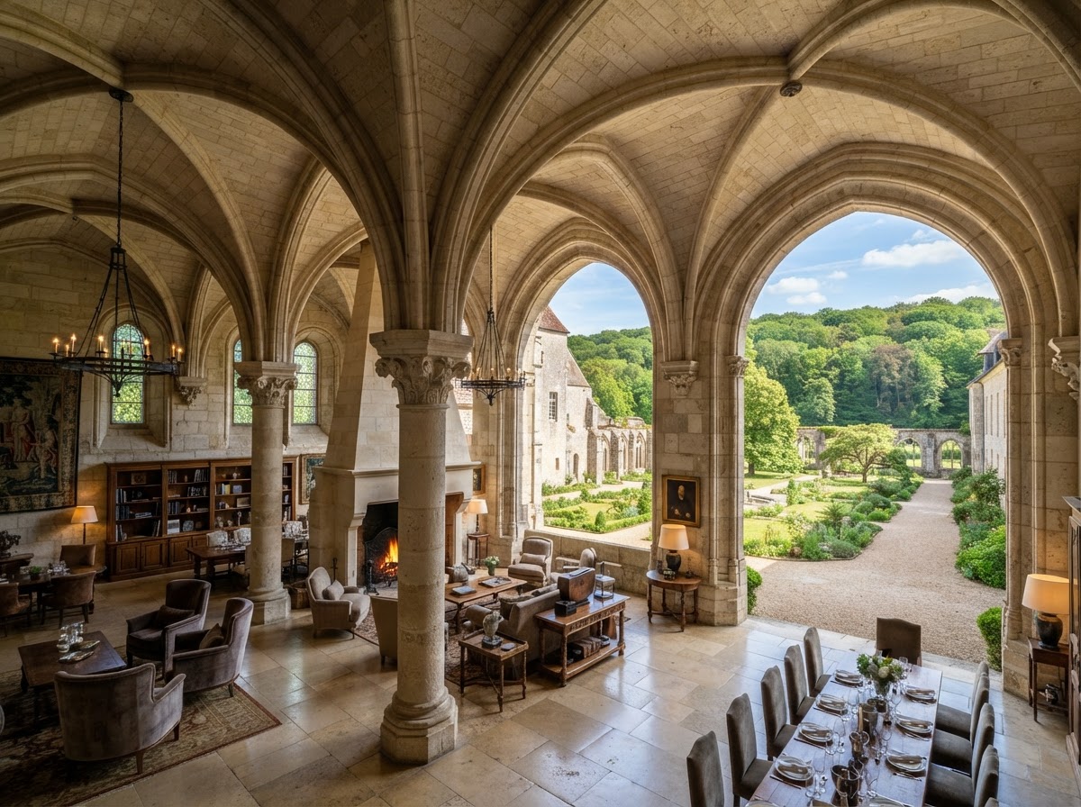 Abbaye des Vaux de Cernay restored abbey grand halls wedding France — photo 1