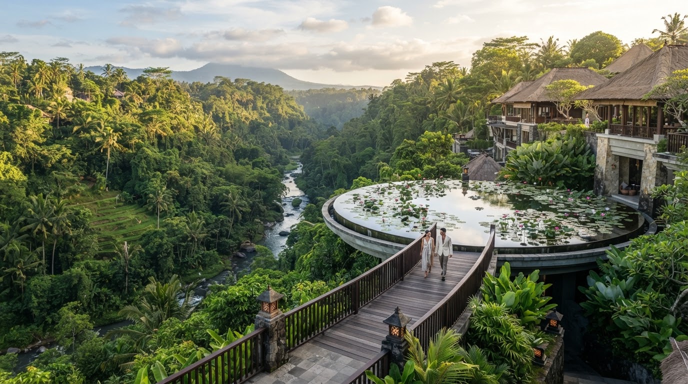 Four Seasons Sayan Ubud floating lotus bridge riverfront villa Bali — photo 1