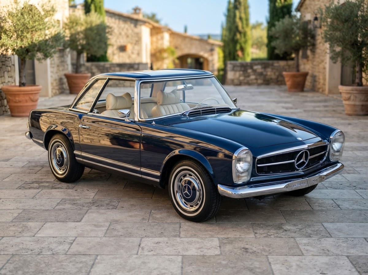 Mercedes 280SL Pagoda (Navy Blue) classic car in Tuscany for weddings and photoshoots — photo 1
