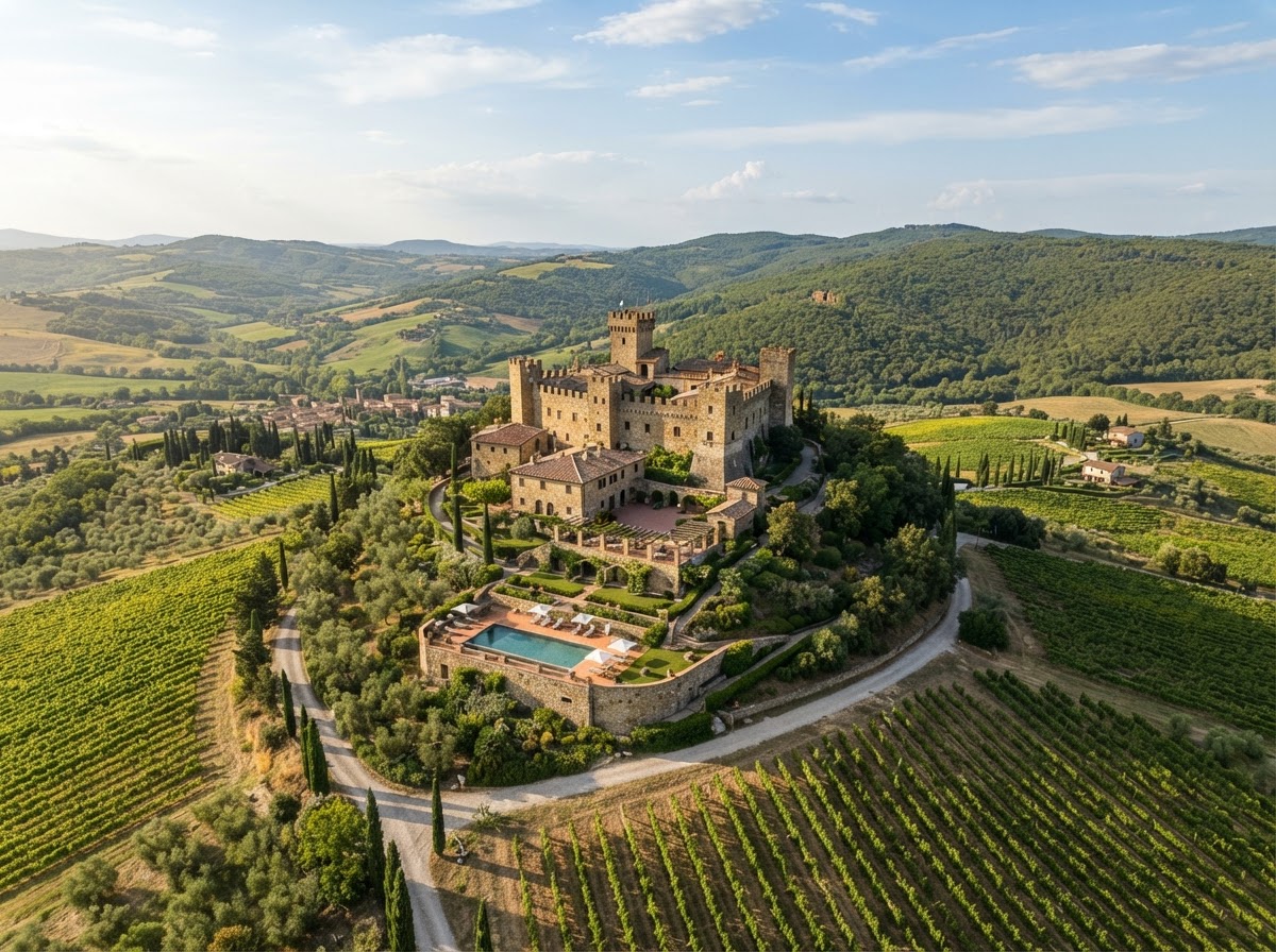 Castello di Vicarello Tuscany castle elopement olive grove — photo 1