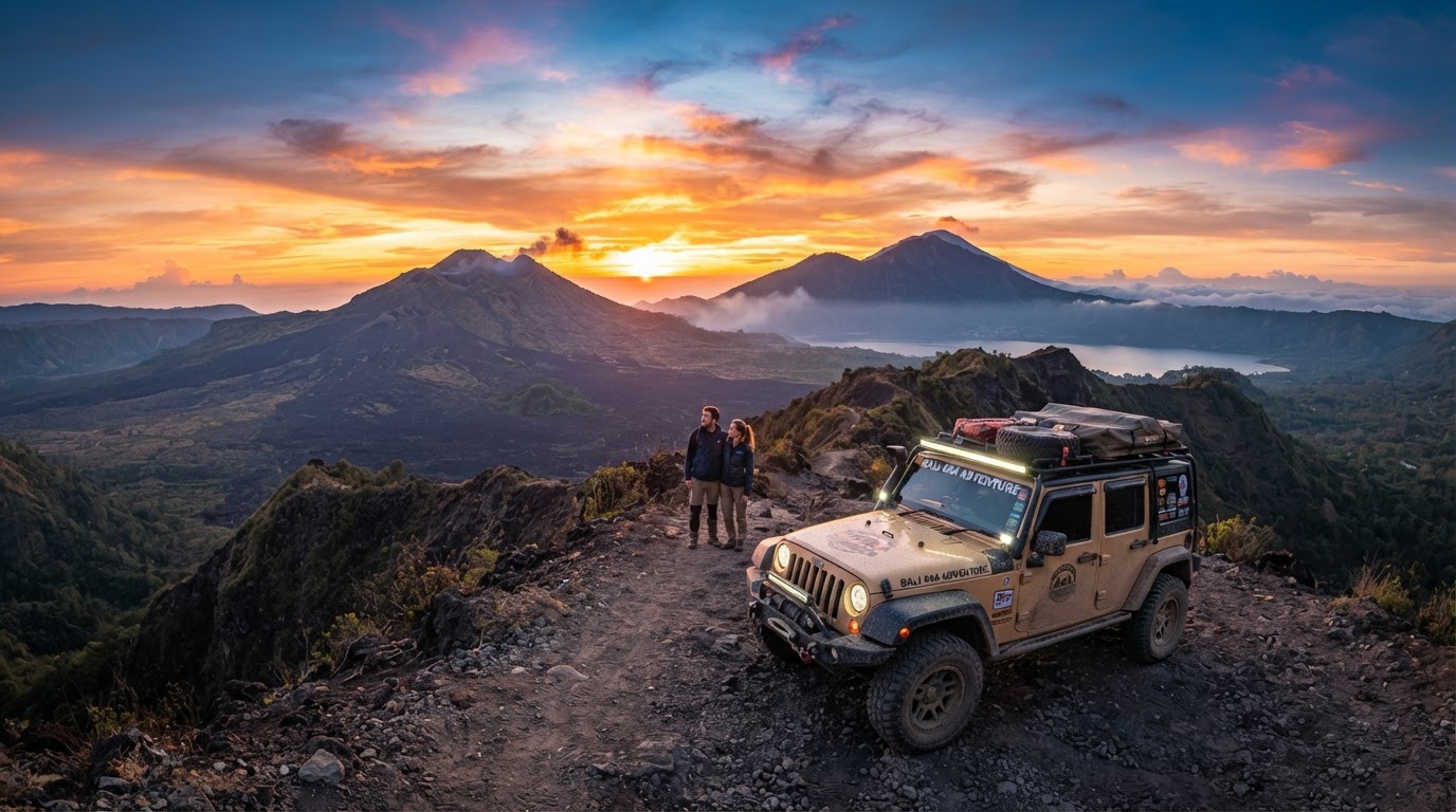 Mount Batur 4x4 Jeep sunrise safari volcanic black lava Bali — photo 1
