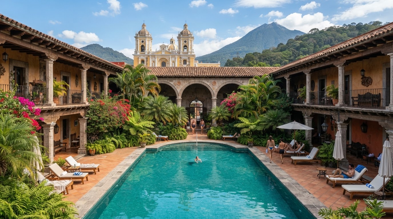 Porta Hotel Antigua historic Spanish colonial courtyard and pool Guatemala — photo 1