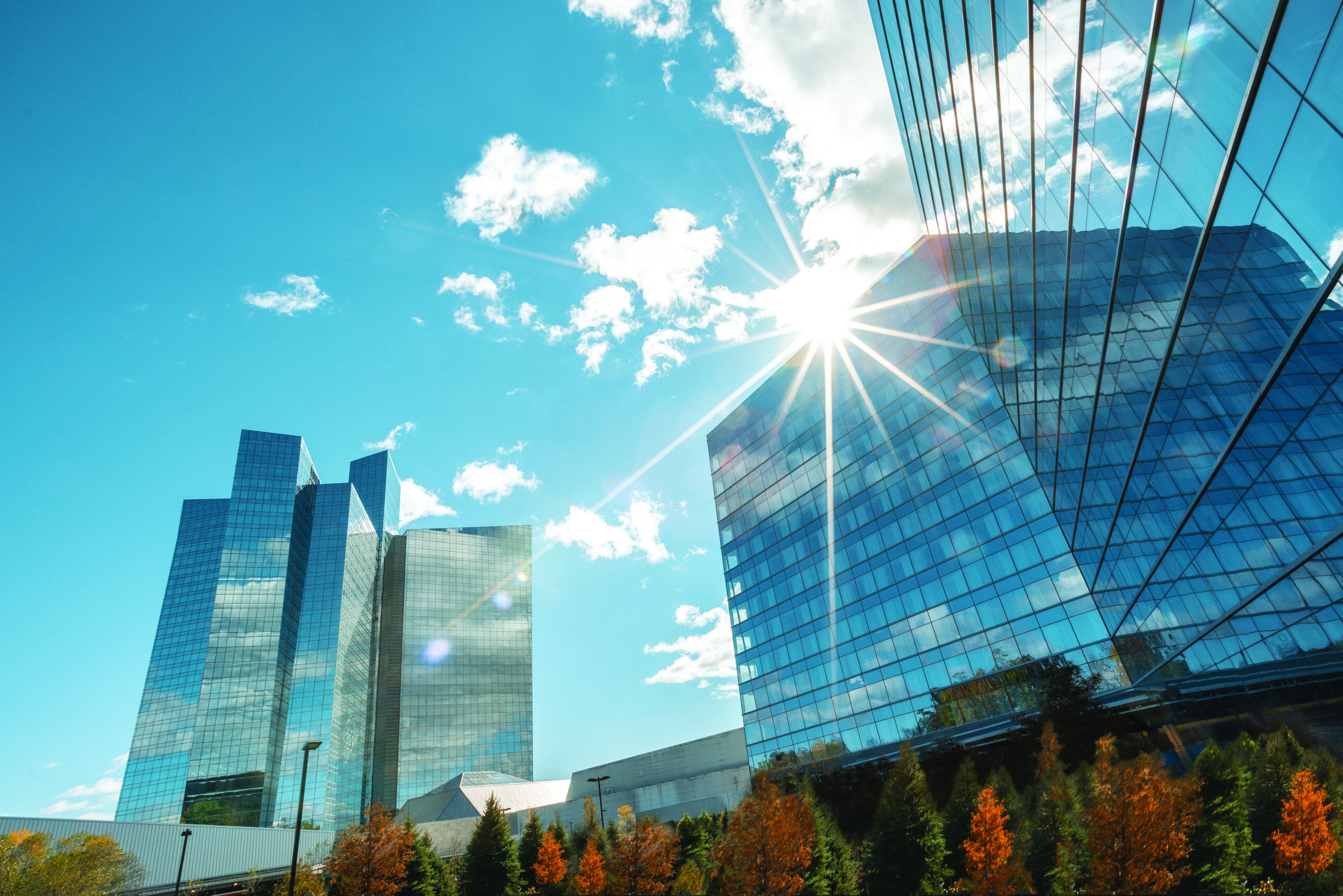 Mohegan Sun Sky Tower and Earth Tower exterior casino resort Connecticut