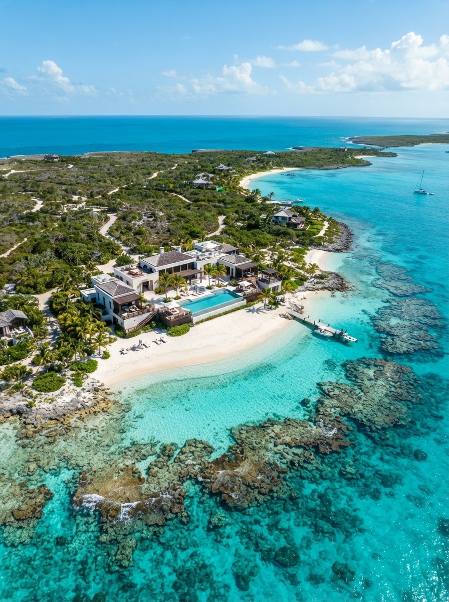 Ambergris Cay private island beachfront villa Turks and Caicos — photo 1