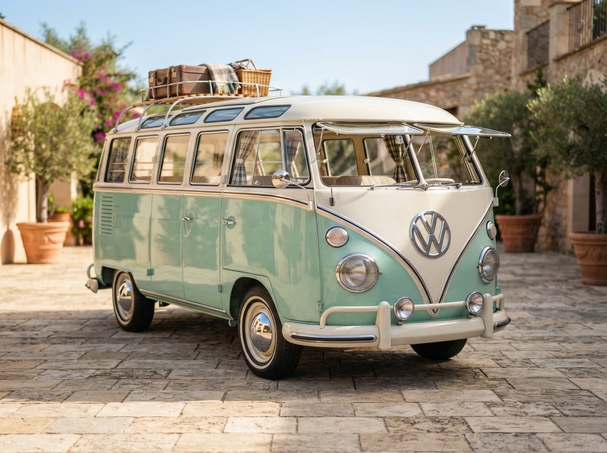 Volkswagen T1 Split-Screen Bus classic car in Tuscany for weddings and photoshoots — photo 1