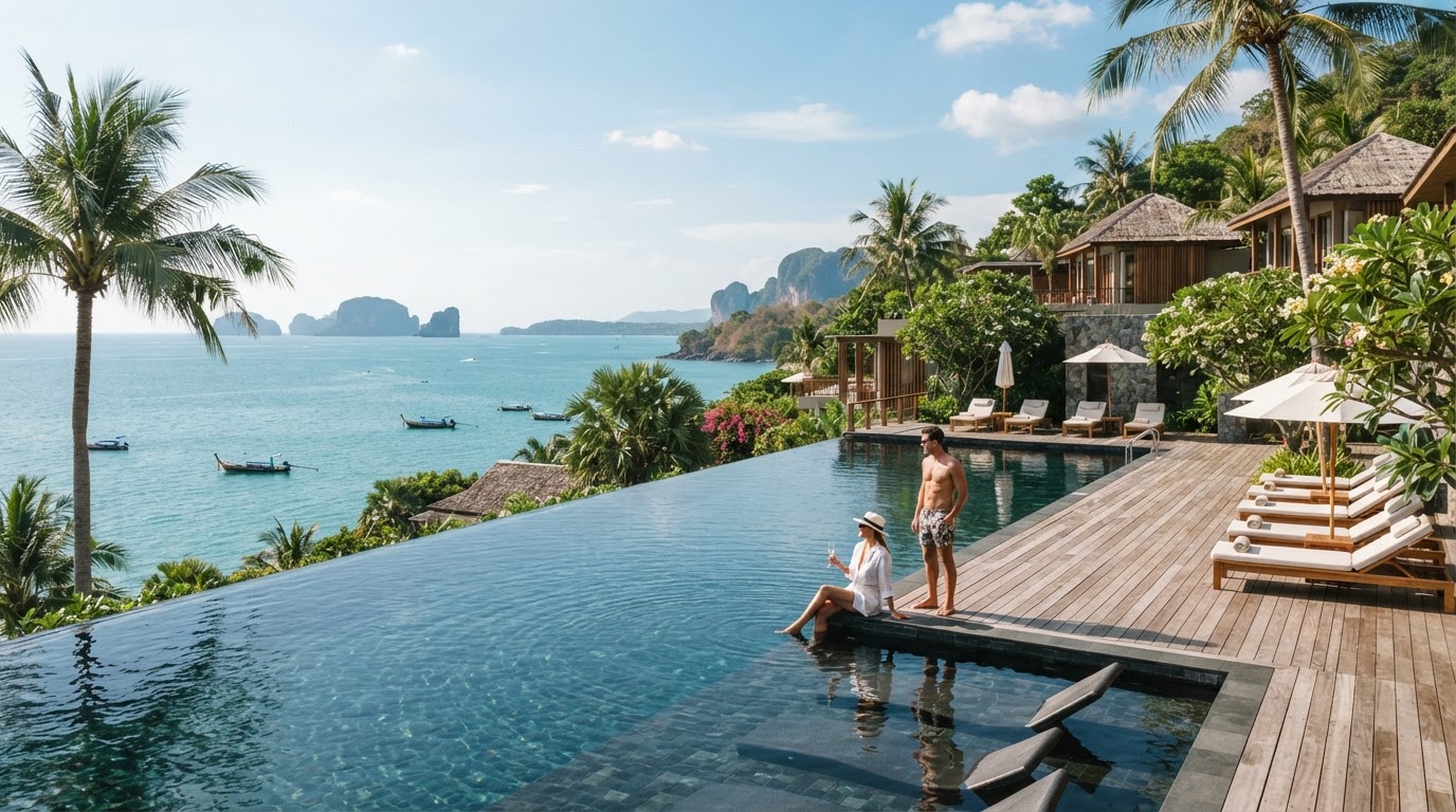 Amanpuri Phuket clifftop oceanfront pool pavilion overlooking Andaman Sea Thailand