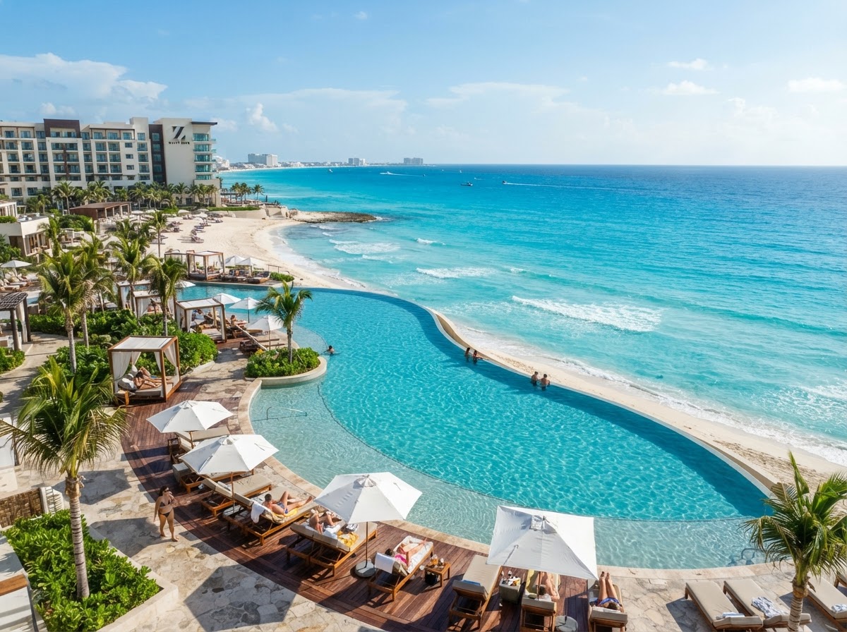 Hyatt Ziva Cancun beachfront infinity pool bachelorette — photo 1
