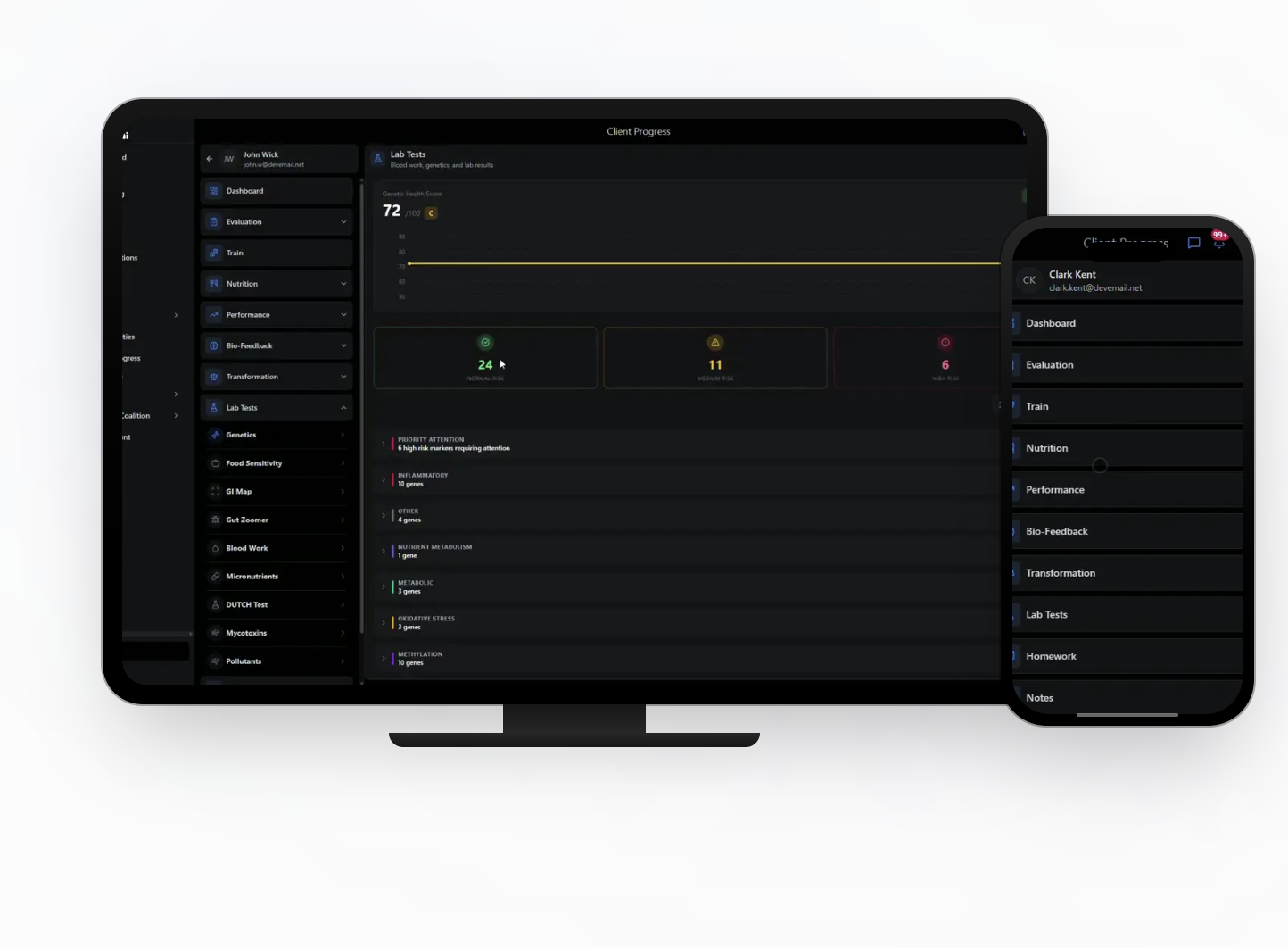 Zavala Elite AI lab test dashboard translating blood work into training and nutrition adjustments