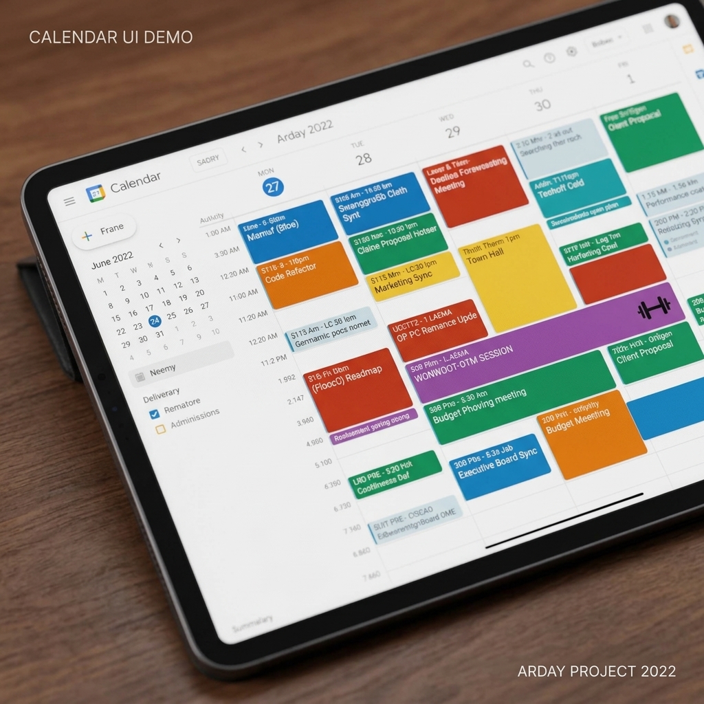 Calendar UI demo illustrating busy executive schedule