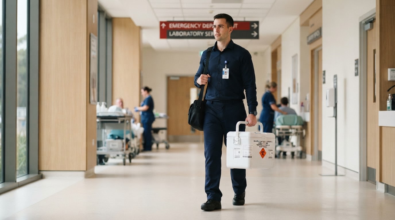 Medical & STAT Courier — ICART Express courier team handling a delivery
