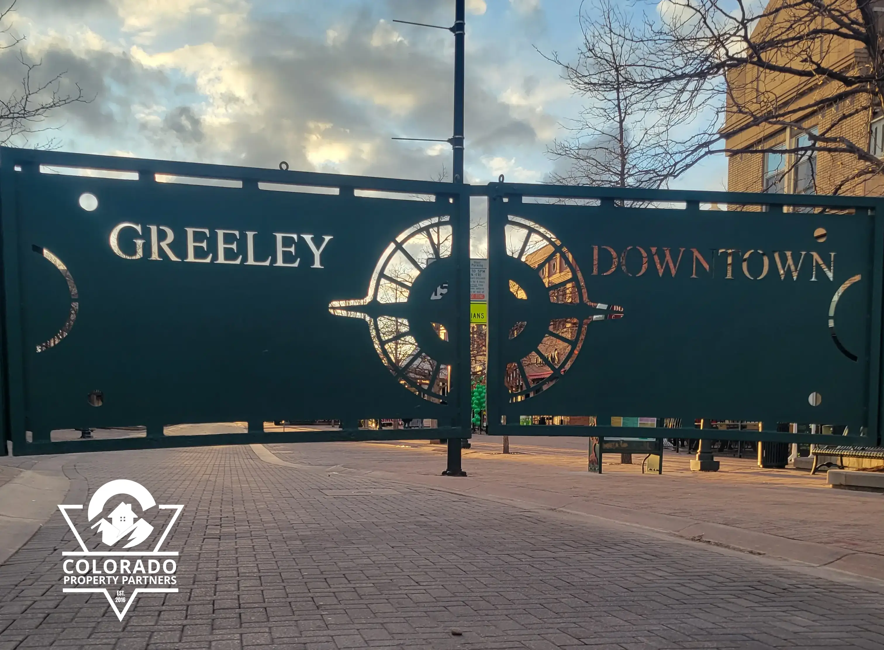 Downtown Greeley landmark sign with Colorado Property Partners