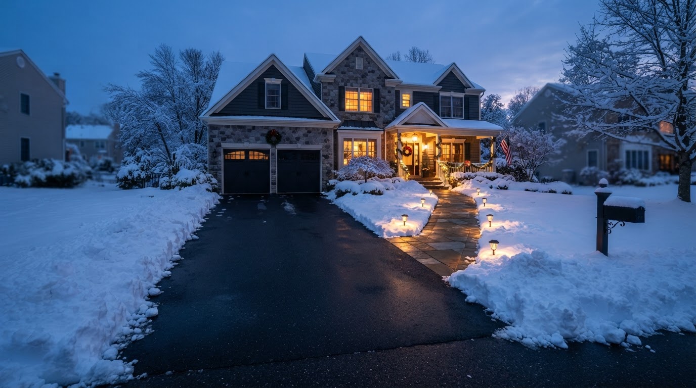 Cleared driveway and walkway after professional snow removal in South River, NJ