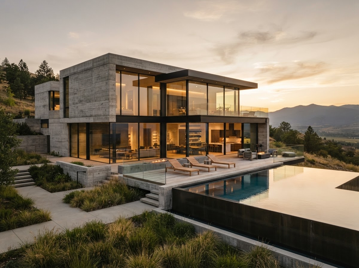 Original hero photograph of a modern concrete home