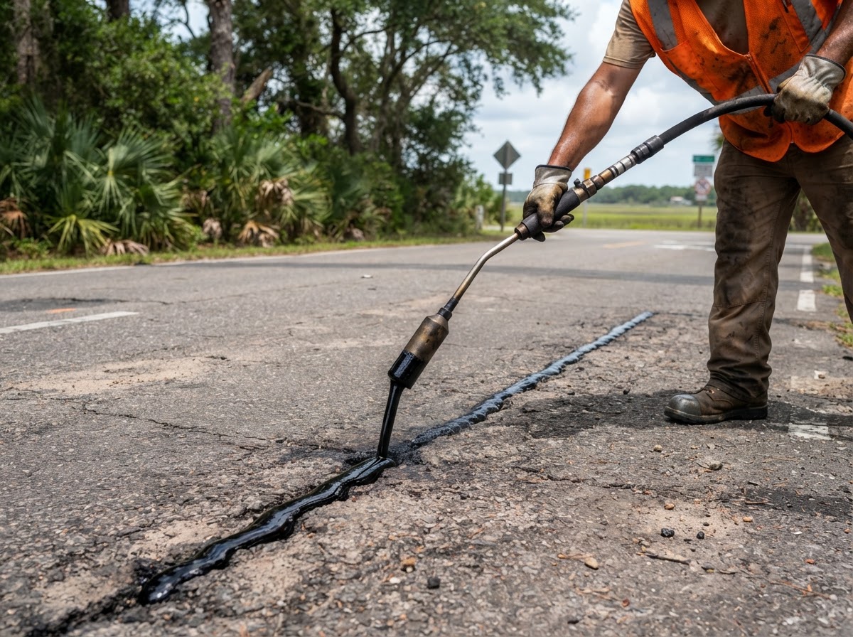 Crack Filling (Hot Pour) — Coastal Plains Sealcoating