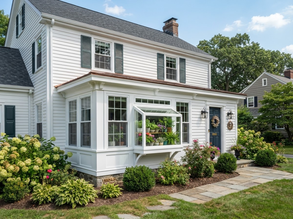 Bay and garden windows on a colonial home exterior