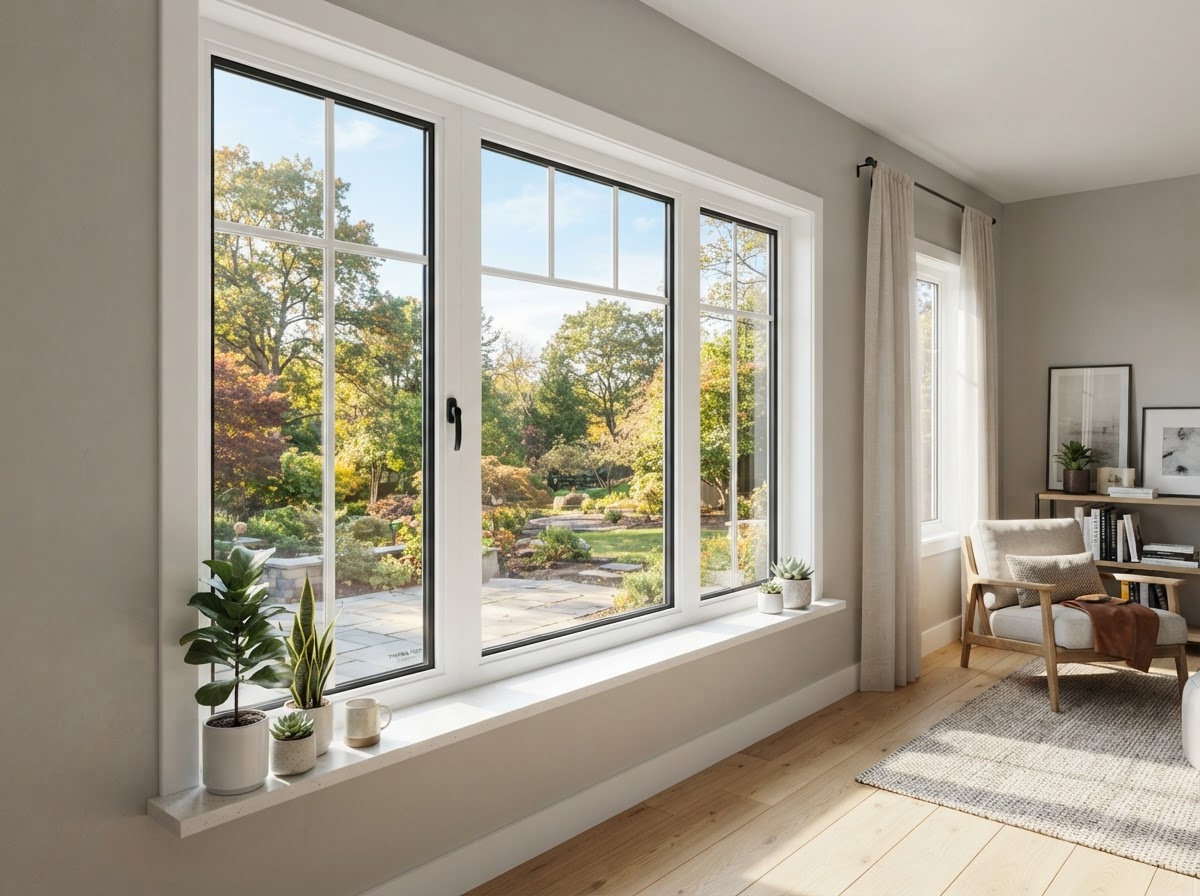 Energy-efficient triple-pane replacement window with Low-E glass
