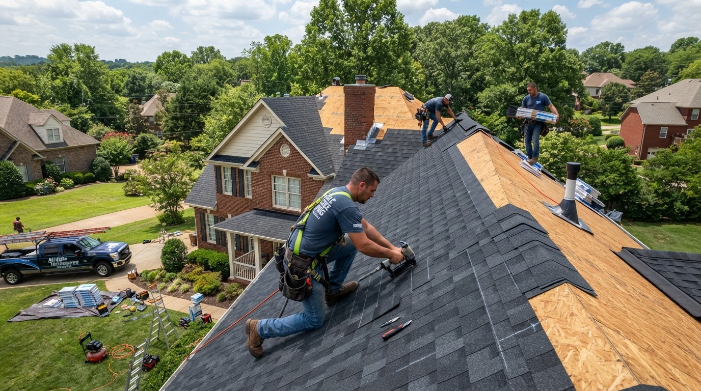 Suburban residential roof replacement in Middle Tennessee